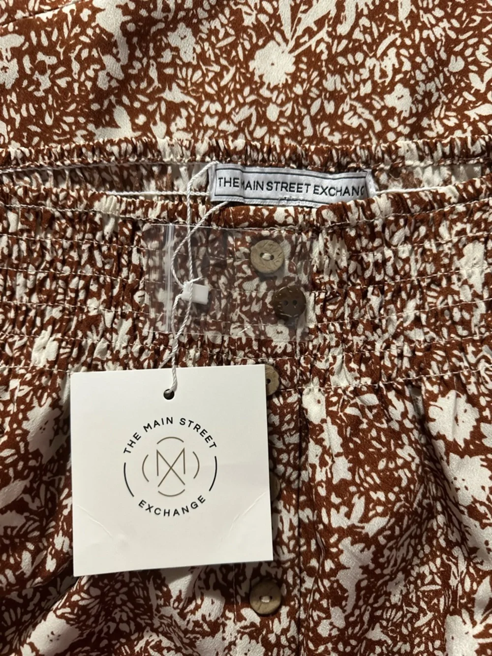 The Main Street Exchange Women’s Maxi Floral Skirt Brown Base White floral L NWT - Picture 9 of 15